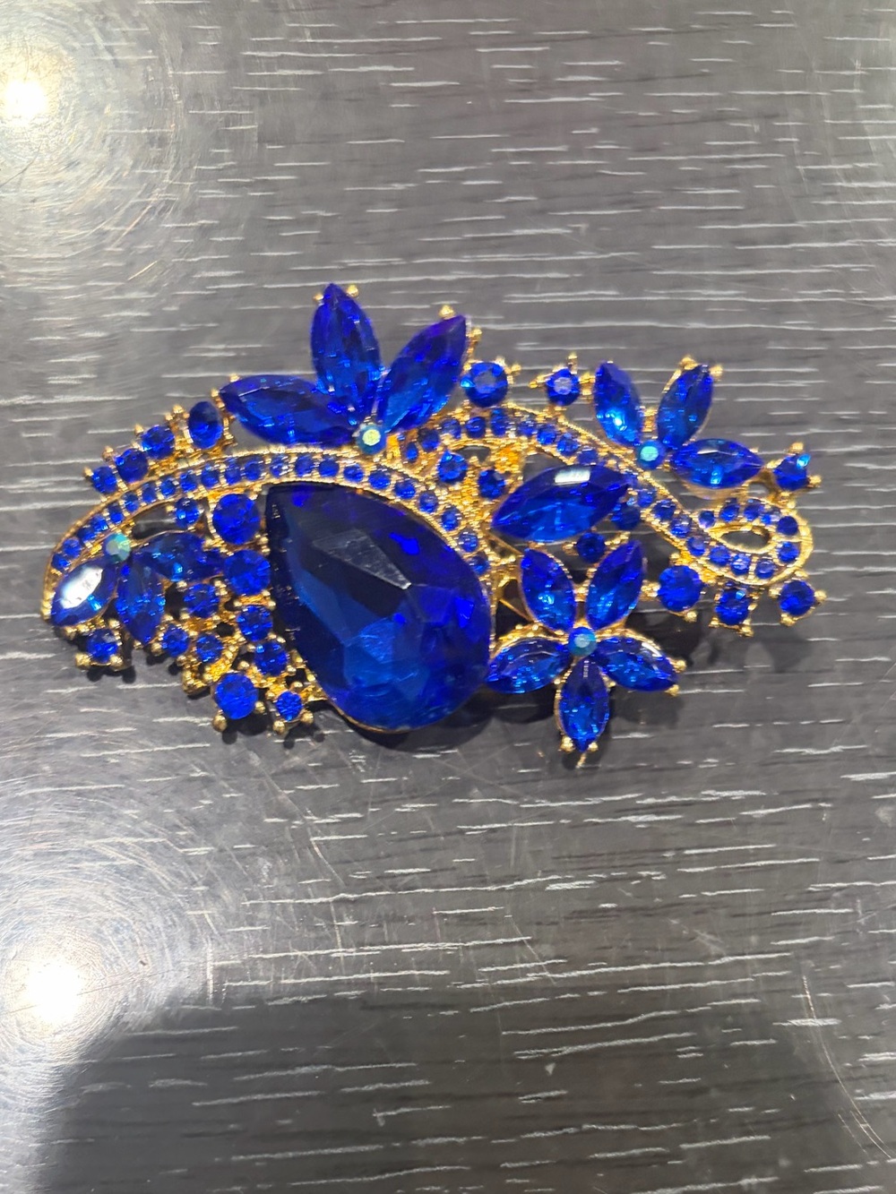 Blue Crystal Floral Gold-Tone Brooch - Women Jewelry
